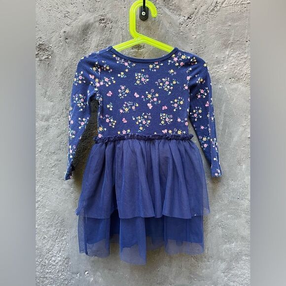CARTER’S FLORAL BUTTERFLY JERSEY TUTU DRESS TULLE OVERLAY NAVY BLUE 3T - Picture 4 of 5